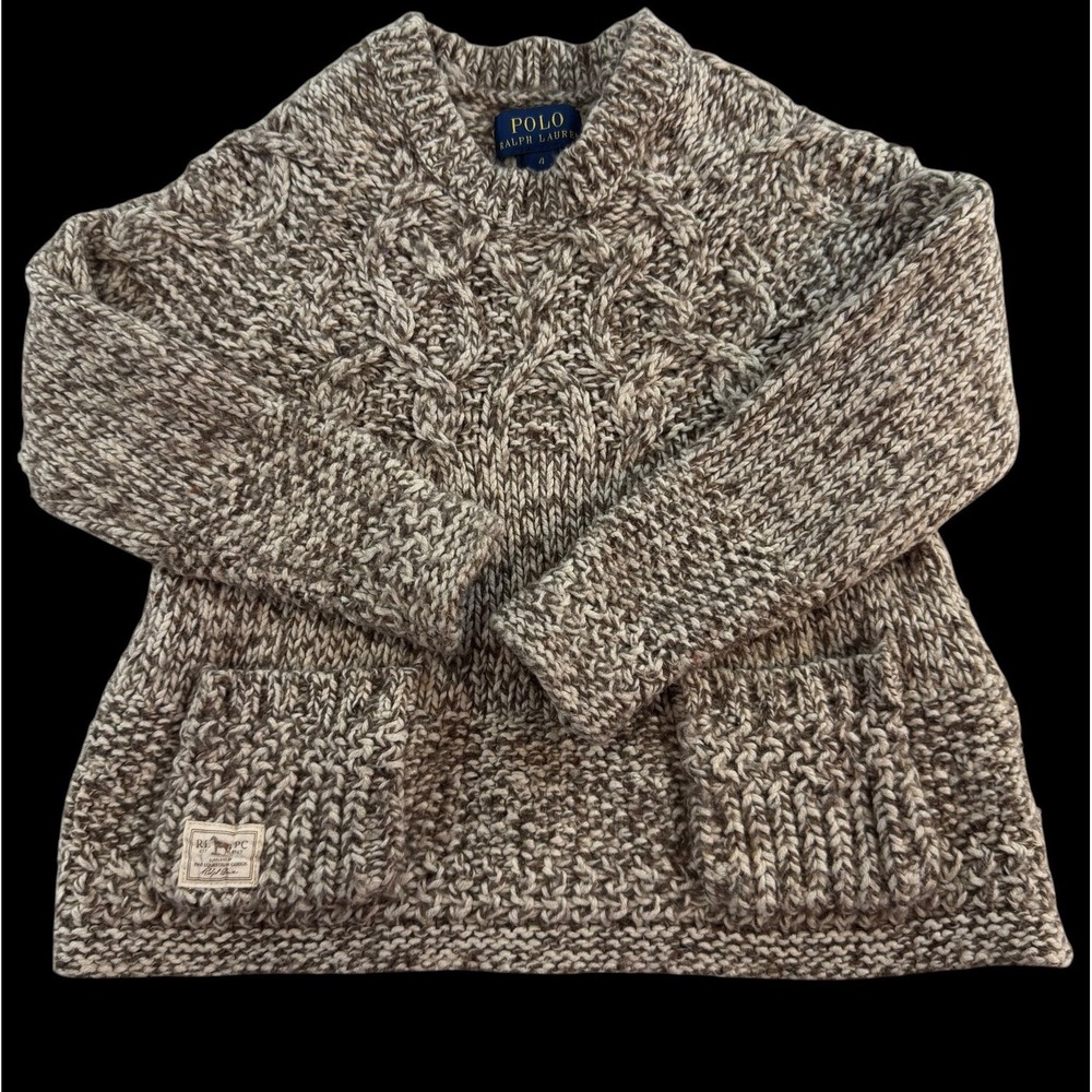 Polo Ralph Lauren Equestrian Toddler Girls Cable Knit Lambswool Blend Sweater 4T